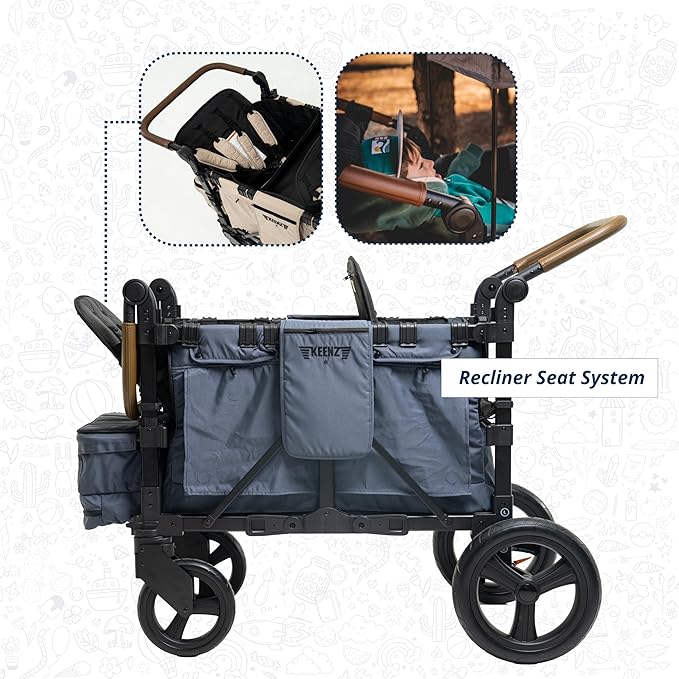 Keenz XC+ EVO - Luxury Comfort Stroller Wagon | Foldable 4 Passenger Quad Seater with Adjustable Canopy | Steel Blue