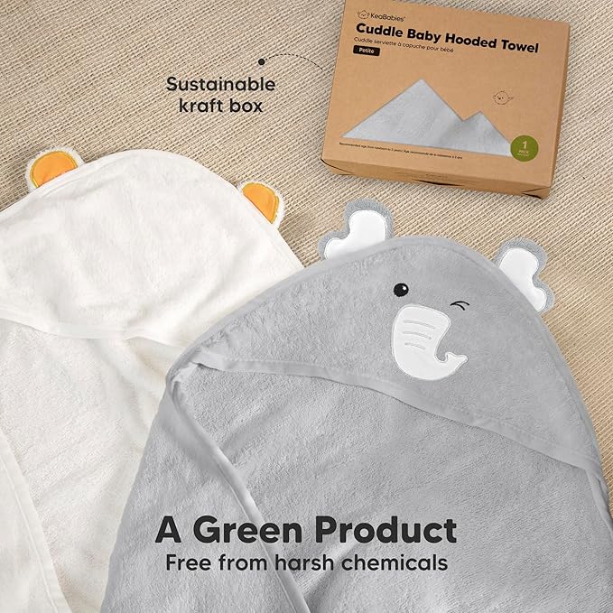 KeaBabies Hooded Baby Towel for Newborn - Viscose Derived from Bamboo Large Baby Bath Towels with Hood for Boys, Girls, Toddler, Extra Absorbent & Soft Newborn Bath Essentials (Elephant)