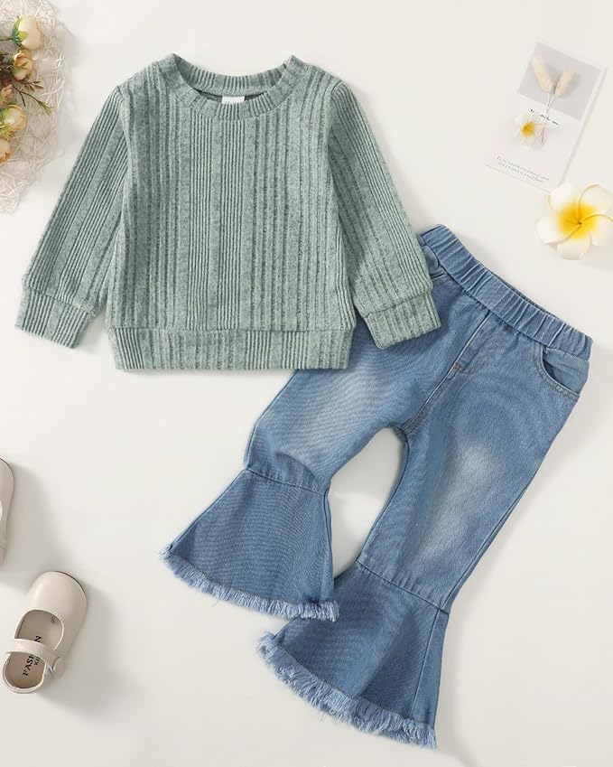 Mioglrie Toddler Girl Clothes Little Girl Denims Outfits Jeans Pants Set Little Baby Toddler Baby Clothes for Girl