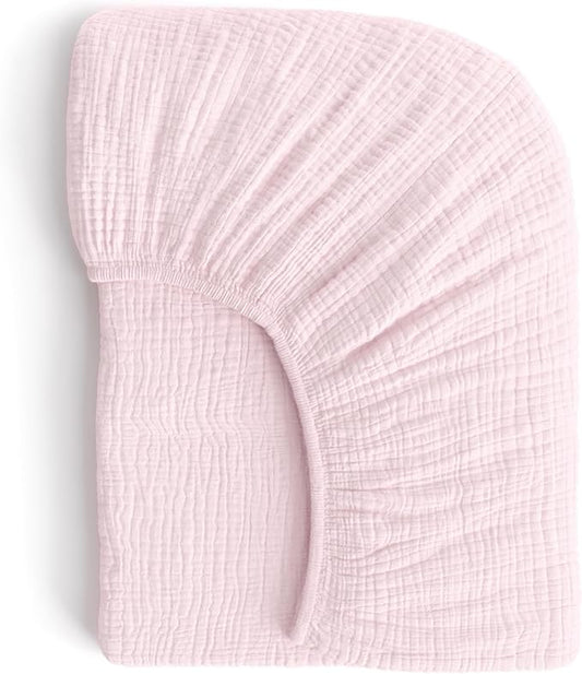 Muslin Crib Sheets, 100% Organic Cotton, Breathable and Ultra-Soft, Standard Crib Sheet Mattress (28"x 52") for Girls and Boys, Neutral Fitted Baby Crib Sheet (Light Pink)