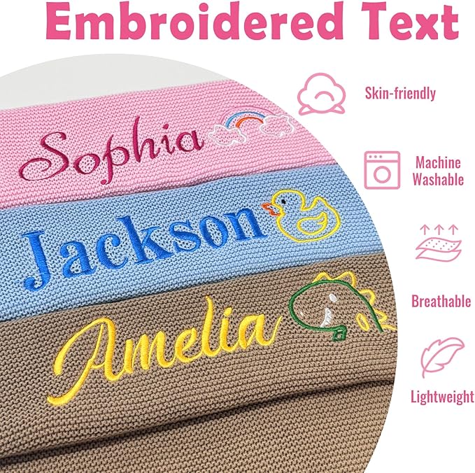 Personalized Baby Blanket with Embroidered Name, Custom Baby Blanket for Boys Girls, 30x40in Customized Baby Receiving Blankets, Personalized Christmas Birthday Boys Girls Newborn Gifts (Pink)