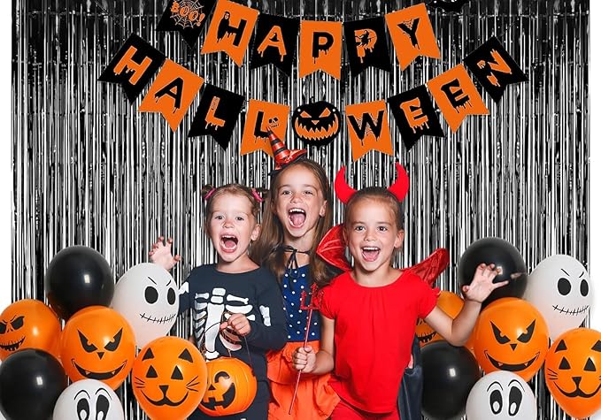 Foil Fringe Curtain Halloweens Party Decorations - Pure Black Tinsel Photo Backdrop Party Steamers Curtains for Birthdays Music Christmas Stranger Theme Parties