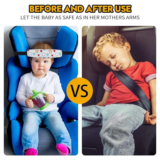 Baby Carseat Head Support,Car seat Straps Pillow Support Ban,Stroller Neck Relief Strap Headrest,Slumber Sling Sleep Positioner for Toddler Infants Child Children Kids(White Stars + Birds)