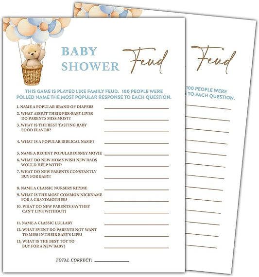 YSTEP We Can Bearly Wait Baby Shower Games, 30 Baby Shower Feud Game Cards with 1 Answer Card, We Can Bearly Wait Gender Reveal Party Supplies Favors (5"x7") - E07