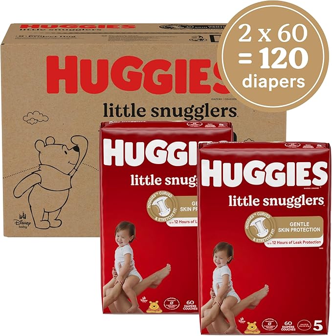 Baby Diapers Size 5 (27+ lbs), 120ct, Huggies Little Snugglers