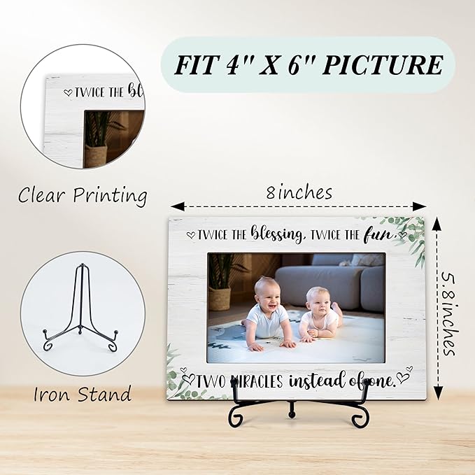 Twins Photo Frame Gifts, Two Miracles Themed Wooden Picture Frame With Stand, Baby Ultrasound Frame, Baby Announcement Gifts For New Mom New Dad New Grandparents -49