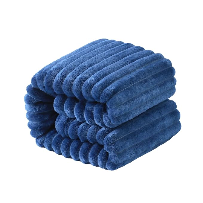 NTBAY Plush Soft Flannel Baby Blanket, Warm and Cozy Unisex Toddler Blanket with Stripe Pattern for Stroller, Crib, Travel, 30x40 Inches, Navy Blue