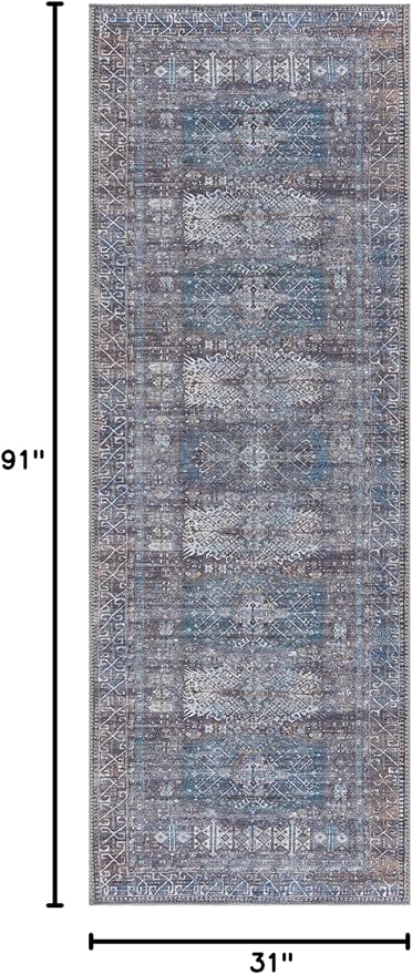 Bloom Rugs Washable 7 ft Runner - Slate Gray/Blue Traditional Runner for Entryway, Hallway, Bathroom, and Kitchen - Exact Size: 2.5' x 7'