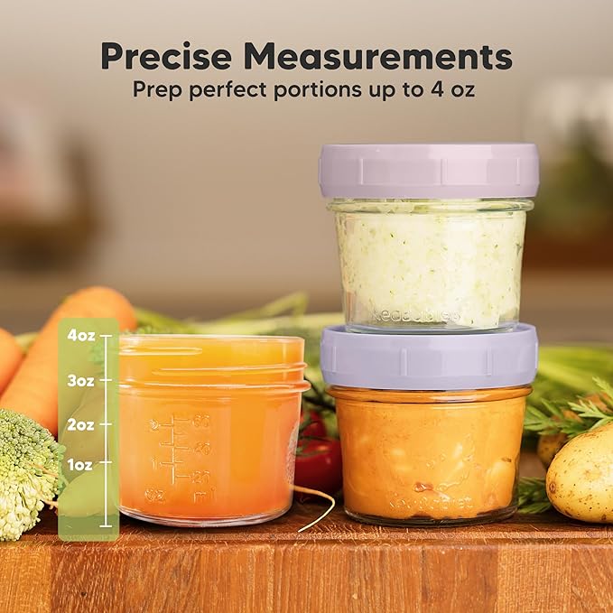 KeaBabies 12pk 4oz Glass Baby Food Containers with Lids - Leak-Proof, Microwavable Small Glass Jars, Baby Purees & Toddler Snack Storage Containers, BPA-Free, Dishwasher & Freezer Safe (Lilac)