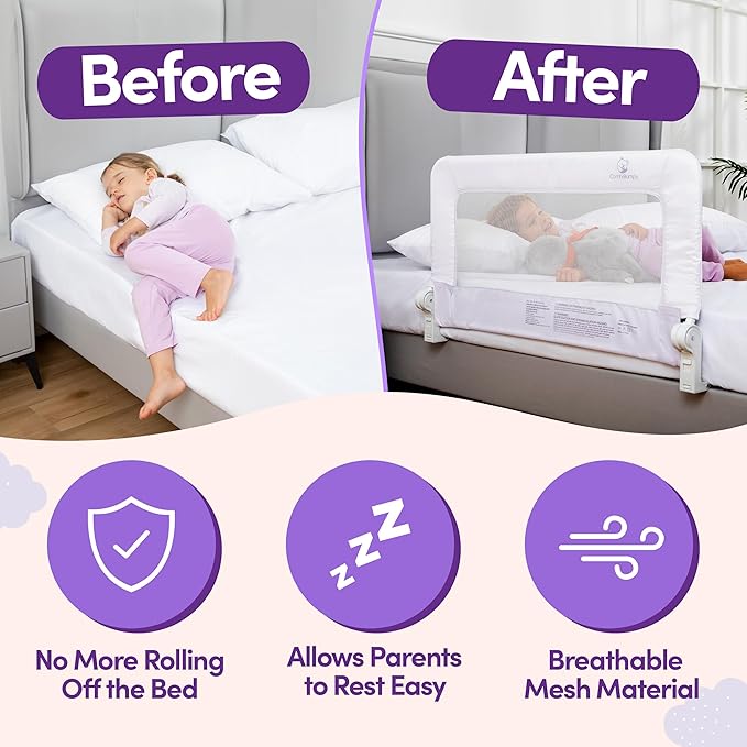 ComfyBumpy 2-Pack Bed Rail for Toddlers 35.5" L x 19.5" H | Toddler Bed Rails for Twin, Full & Toddler Mattress Size | Swing Down Rail Guard | Mattress Side Rail for Kids | White