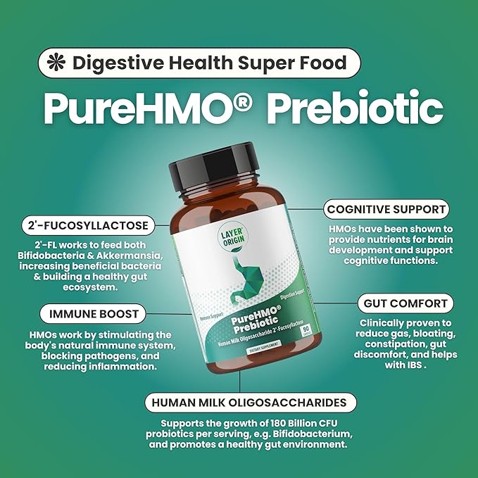 Layer Origin | PureHMO Human Milk Oligosaccharide (HMO 2'-FL) Prebiotic - Feed 180 Billion Probiotics/Serving, 30-Day Supply