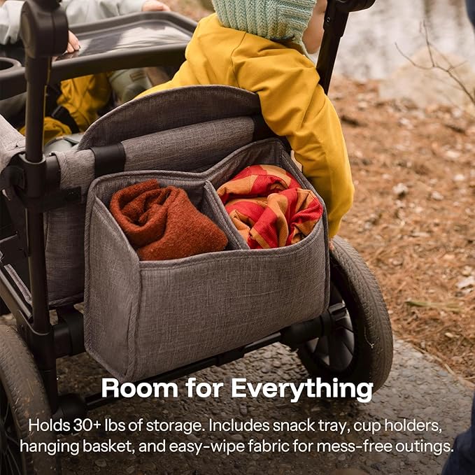 HARPPA All-Terrain Wagon Stroller for 2 Kids, Foldable Outdoor & Beach Stroller Wagon with Removable Canopy, Adjustable Push & Pull Handle, Footwell & Large Storage, Grey