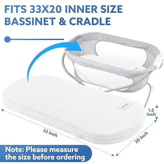 Pro Goleem Baby Bassinet Mattress Pad 33"x20" Oval, Waterproof Soft Cover Gel Memory Foam, Dual Side Cradle Mattress fit for Maxi-COSI Oval Bassinet/Moses Basket