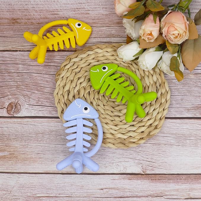 3in1 Infant Toys, Baby Teething Toys 3-6 6-12 Months, Teethers for Babies 3-6-12 Months, for Teething Relief, Baby Gift, Silicone,Sensory Toys 0-6 Months,USA Patent Pending,Fish,(Olive)