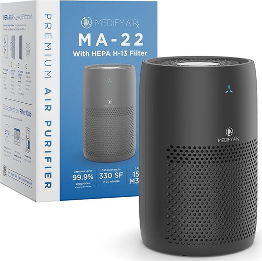 Medify MA-22 Air Purifier with True HEPA H13 Filter | 555 ft² Coverage in 1hr for Allergens, Smoke, Wildfires, Dust, Odors, Pollen, Pet Dander | Removal to 0.1 Microns | Black, 1-Pack