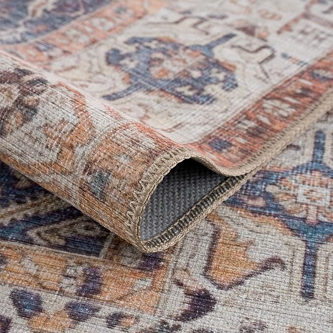 Bloom Rugs Washable 10 ft Runner - Orange/Blue/Beige Traditional Runner for Entryway, Hallway, Bathroom, and Kitchen - Exact Size: 2.5' x 10'