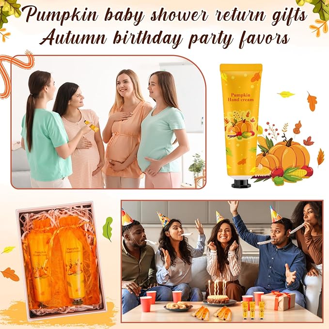 48 Sets Baby Shower Hand Cream Bulk Pumpkin Baby Shower Favors Bridal Thank You Hand Cream for Guests Travel Size Lotion with Organza Bags