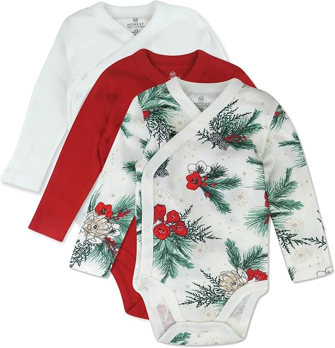 HonestBaby unisex-baby 3-pack Long Sleeve Side-snap Kimono Bodysuits Organic Cotton for Infant Baby Boys, Girls, Unisex
