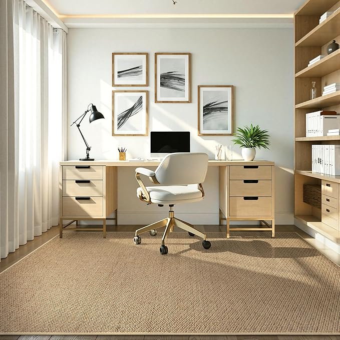 Wonnitar Farmhouse 5x8 Area Rugs for Living Room, Boho Washable Large Dining Room Rug, Neutral Braided Rubber Backed Mat Woven Absorbent Floor Carpet for Bedroom Kitchen Entry (Beige,5'x8')