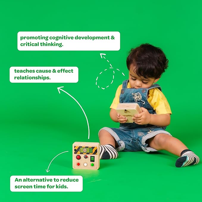 Toys Mini Switch Montessori Busy Board, Sensory Travel Toy with LED Lights & Switches, Educational Activity Board for Toddlers and Kids 1–4 Years Old, Beige