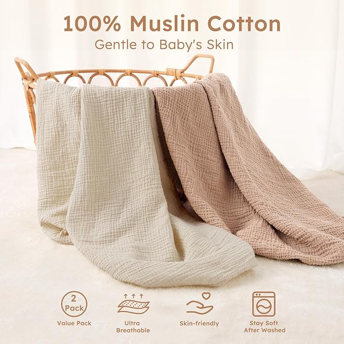Yoofoss Muslin Crib Sheets for Boys Girls 100% Cotton Fitted Baby Crib Sheet 2 Pack Soft and Breathable for Standard Crib Mattress & Toddler Mattress 52"x28"