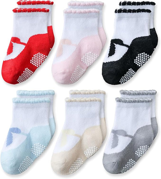 EPEIUS Unisex Baby Girls Boys Non-Slip Socks (Set of 6)
