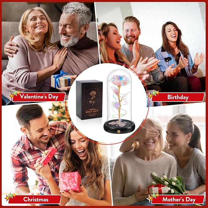DEEMEI Birthday Gift for Women Gold Rose Eternal Flower USB Light Up Rose in Glass Dome Anniversary Flowers for Delivery Prime Mothers Day Presents Flowers Gifts for Her Grandma Girlfriend Wife