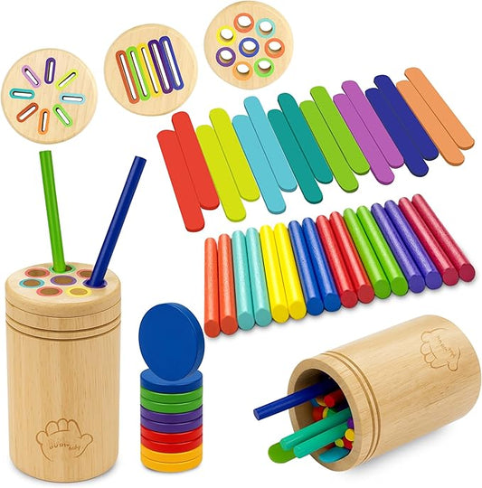 Bublo Baby Montessori Toy for 1–3 Year Olds – 46-Piece Wooden Color Sorting & Stacking Set – Fine Motor Skills Educational Preschool Toy – Travel-Friendly Montessori Gift for Toddlers Boys & Girls