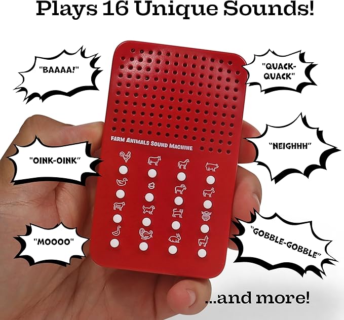 Farm Noisemaker with 16 Farm Animal Sounds, Cow, Chicken, Horse, and More Animal Noises, Portable Electronic Sound Maker Farm Themed Sound Board For Kids With 16 Effects, Birthday Noise Maker Toy Gift
