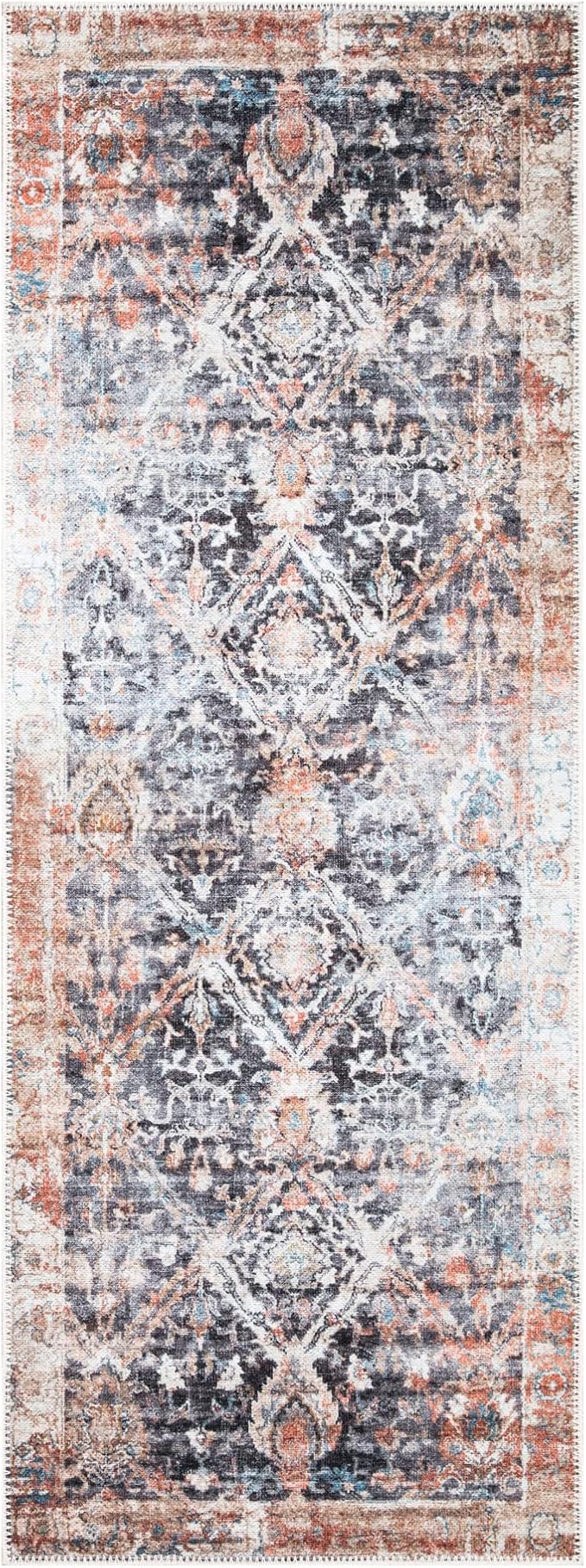 Bloom Rugs Washable Non-Slip 7 ft Runner - Orange/Black Traditional Runner for Entryway, Hallway, Bathroom, and Kitchen - Exact Size: 2.5' x 7'