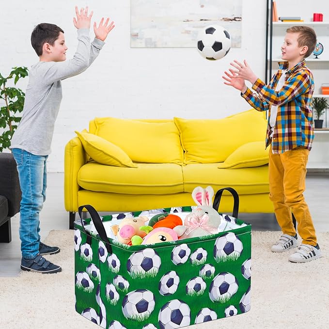 Rectangle Football Pattern Kids Gift Storage Basket Shelf Storage Basket Organizer Box Clothes Laundry Hamper Toys Nursery Basket Baby Laundry Basket with Handles