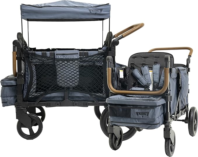 Keenz XC+ EVO - Luxury Comfort Stroller Wagon | Foldable 4 Passenger Quad Seater with Adjustable Canopy | Steel Blue