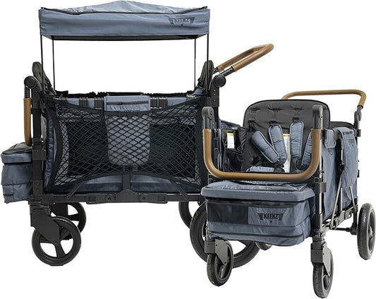 Keenz XC+ EVO - Luxury Comfort Stroller Wagon | Foldable 4 Passenger Quad Seater with Adjustable Canopy | Steel Blue