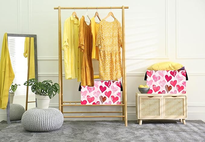 Rectangle Heart Partten Kids Gift Home Shelf Storage Basket Organizer Box Clothes Laundry Hamper Toys Nursery Basket Baby Laundry Box with Handles