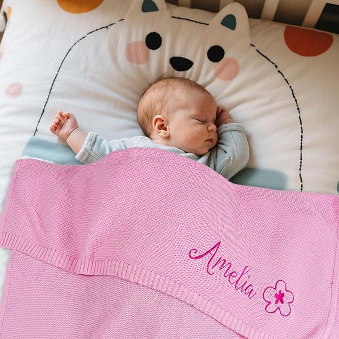 Personalized Baby Blanket with Embroidered Name, Custom Baby Blanket for Boys Girls, 30x40in Customized Baby Receiving Blankets, Personalized Christmas Birthday Boys Girls Newborn Gifts (Pink)