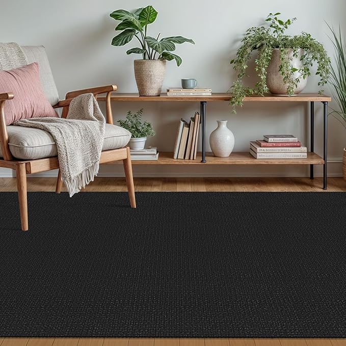 KOZYFLY Rugs for Entryway 3x5 ft Washable Area Rug Non Slip Rubber Backed Entry Rug Woven Indoor Door Mat Cotton Kitchen Rugs Floor Carpet for Entryway, Foyer, Backdoor, Black/Dark Grey