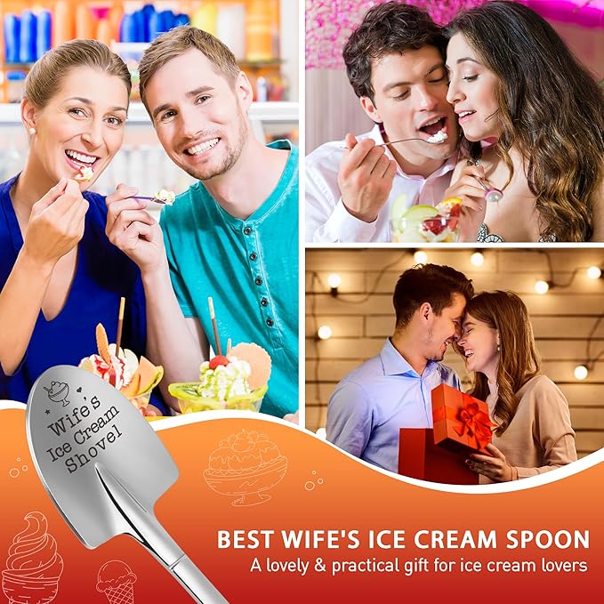 Mothers Day Wife Birthday Gifts for Wife Wifey Mom Grandma Gift Her Women Funny Wife's Ice Cream Shovel Scoops for Anniversary Wedding Presents, Romantic I Love You My Wife from Husband