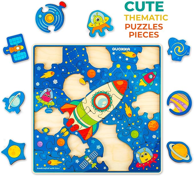 QUOKKA Wooden Rocket Puzzles for Kids Ages 3-5 – 28 Pieces Toddlers Kids Puzzles Ages 4-8 Year Olds – Wood Rocket Toys for Children Games 6-8 yo