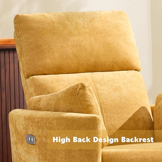 Recliner Swivel Glider Electric Rocking Chair with USB Port,Multifunction Power Recliner Living Room Bedroom with Upholstered Nursery Chair Adult Rocking Chair with 2 Pillows (Yellow, Power-Driven)