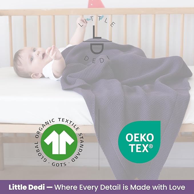 100% Organic Cotton Baby Knitted Blanket with Gift Box - Soft Toddler, Crib, Stroller Blanket - Neutral Swaddle and Receiving Blanket for Newborns, 30"x40", Sweet Grape
