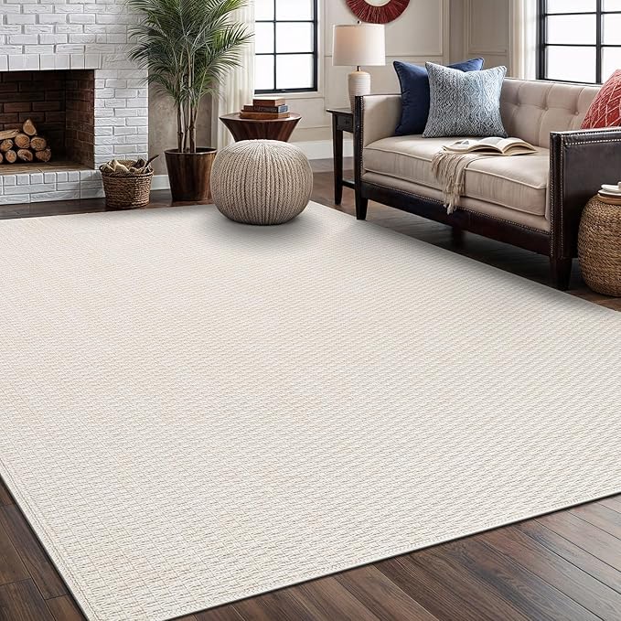 Easy Jute Rugs 6x9 White Color Living Room Indoor Outdoor Area Rug for Farmhouse Patio and Kitchen Rug High Traffic Washable Easy to Clean Solid Boho Woven Design Outside Carpet (6 x 9)