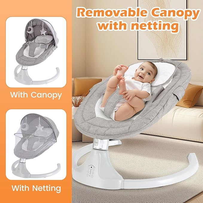 Baby Swing 5 Speed Remote & Bluetooth 12 Preset Lullabies with Remote Control,3-Point Widening Harness,Infant Rocker for Breastfeeding Playtime,ASTM F2167 Certified (0-12 Months)