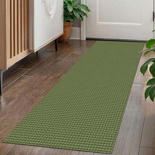 KOZYFLY Runners for Hallways 2x5 ft Washable Kitchen Runner Non Slip Rubber Backed Hall Runners Cotton Entryway Runner Rugs Floor Carpet for Indoor Backdoor Bedroom Kitchen, Olive Green/Earthy Green