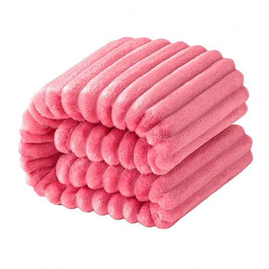 NTBAY Plush Flannel Oversized Baby Blanket, 50X60 Inches Soft and Warm Toddler Blanket with Striped Texture Nursery Bed Blanket for Stroller, Crib, Travel, Baby Gift, 50"x60", Coral Pink