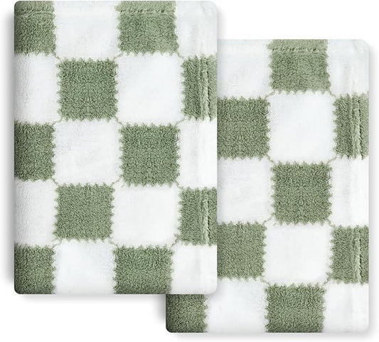 Checkered Baby Blanket for Boys Girls, 2 Pack Soft Baby Boy Girl Blankets, Small 28 x 40 inches Toddler Fleece Blanket, Essentials Crib Stroller Items, Newborn Gift (Green)