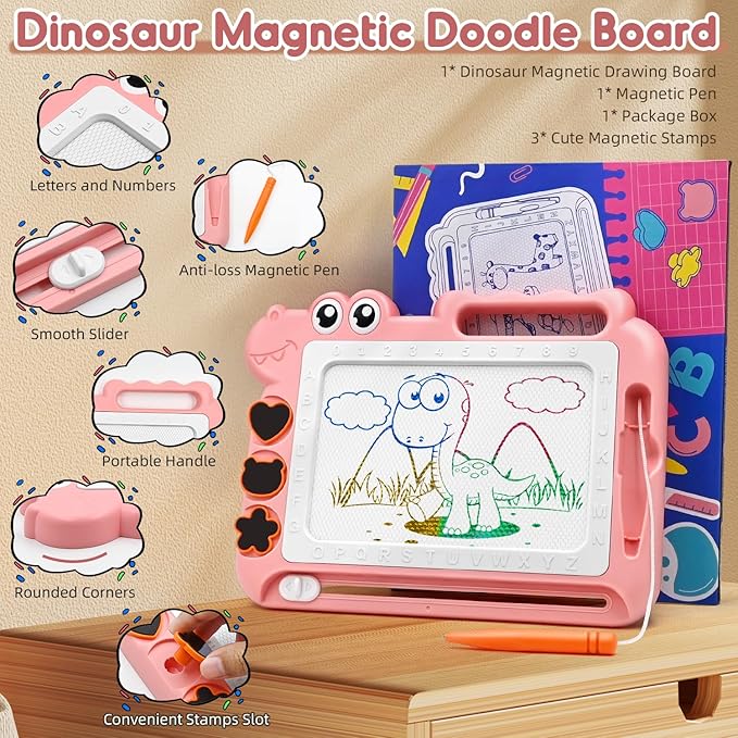 AiTuiTui Magnetic Drawing Board Toddler Toys Gift for 2 3 Year Old Girls Boys, Sketch Writing Doodle Pad Age 2-4 Travel Games, Educational Learning Kids Toys for Toddlers Birthday (Pink)