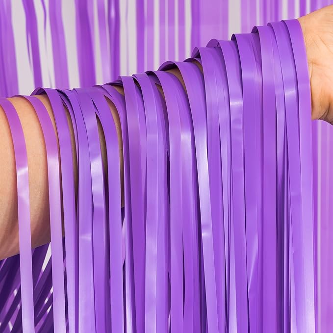 BRAVESHINE Tinsel Photo Backdrop Curtains - 2Pcs 3.2x8.2ft Pastel Purple Foil Fringe Streamer Curtain for Halloween/Easter Birthdays Bachelorette Valentines Mermaid Butterfly Party Decorations