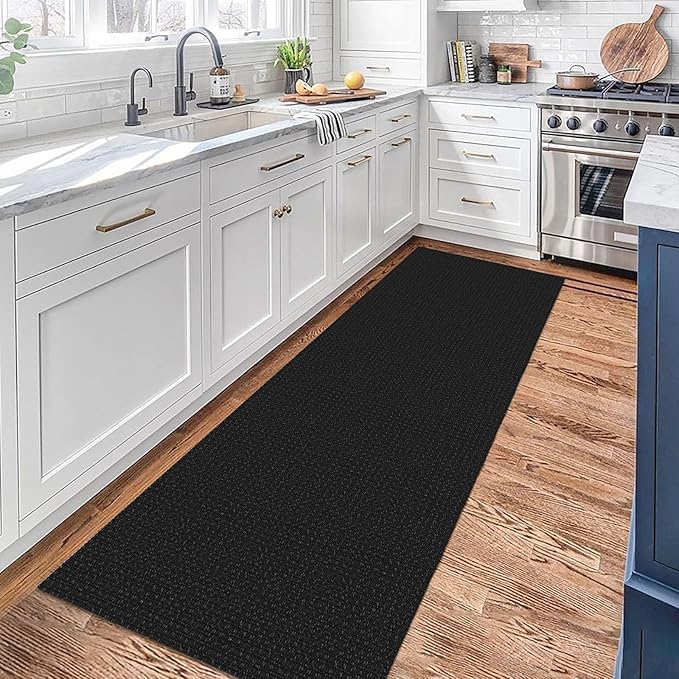 KOZYFLY Runners for Hallways 2x7 ft Washable Kitchen Runner Non Slip Rubber Backed Hall Runners Cotton Entryway Runner Rugs Floor Carpet for Indoor Backdoor Bedroom Kitchen, Black/Dark Grey