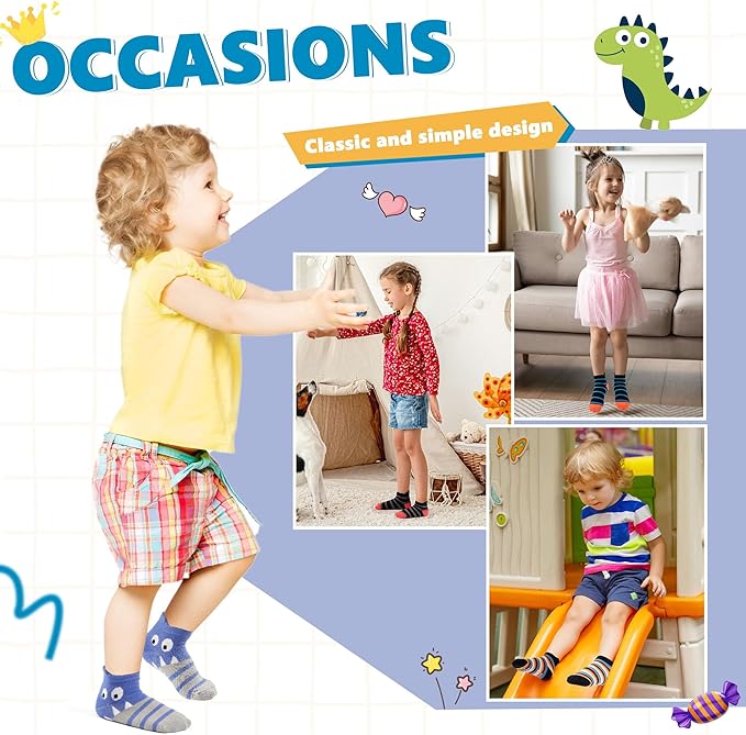 Tphon Toddler Baby Non Slip Ankle Socks with Grippers Kids Boys Girls Socks 12 Pairs for 0-7 Years Infant Children