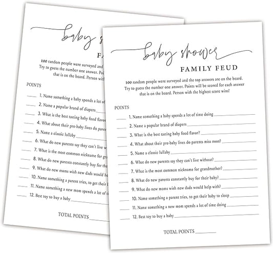 Family Feud Baby Shower Game - Pack of 30 Cards, Answer Key, Gender Neutral Decorations, Feud Game Supplies
